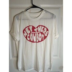 Women’s White Short Sleeve Graphic T-shirt ‘Hey There Cowboy’ Size Small NWOT